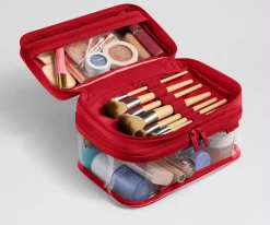Clear Cosmetic Case in Cherry Red