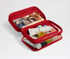 Clear Toiletry Bag in Clear/Cherry Red