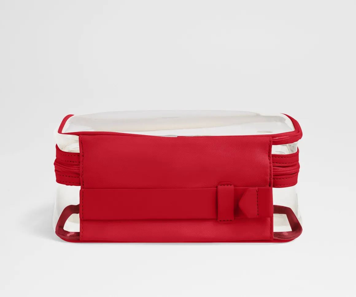 Clear Toiletry Bag in Clear/Cherry Red