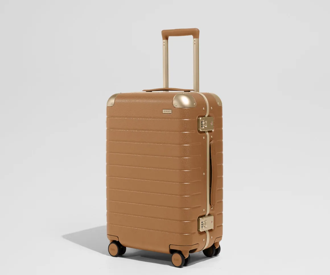 The Aluminum Edge Bigger Carry-On in Cognac Brown
